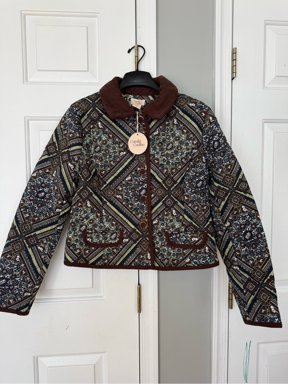 Camila Coelho Paisley Bomber Jacket in Brown Size M NWT